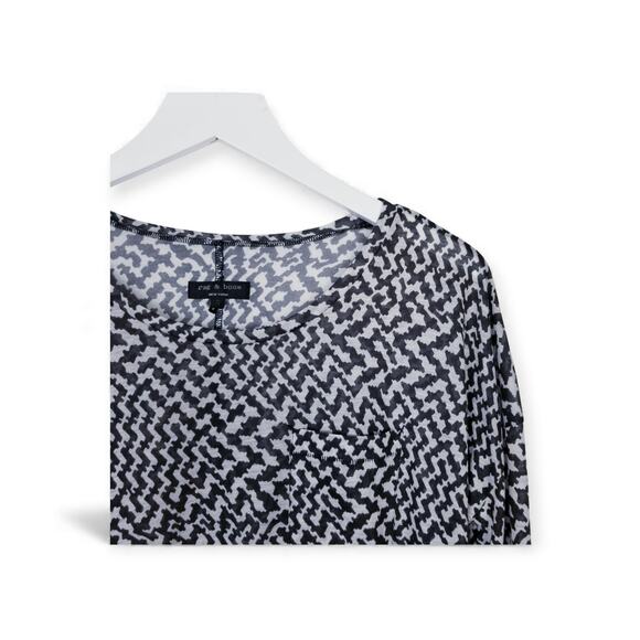 RAG & BONE Top Black & White Crop Round Neck Tee Long Sleeve - Size Small - Picture 2 of 7